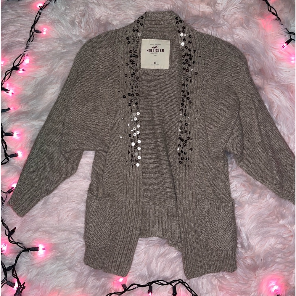 Grey hollister open sweater